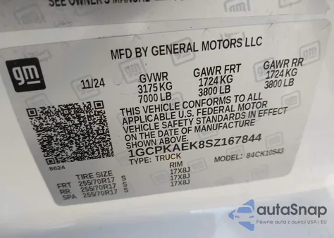 2025 Chevrolet Silverado 1500 4Wd Short Bed Wt из США, поврежденный, VIN 1GCPKAEK8SZ167844